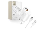 Mobil - Adaptere & Opladere - Tech-Protect NCA20 PD 20W QC3.0 USB-A / USB-C + USB-C / USB-C Cable 100cm - White - 5906302330553