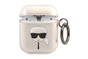 Mobil - Andet Tilbehør - Karl Lagerfeld Glitter Karl's Head Case for AirPods 1/2 - Gold - 3666339030346