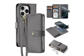 Mobil - Covers & Cases - Dux Ducis Lava Leather Case for iPhone 16 Pro with Detachable Magnetic Wallet - Gray - 6934913004975