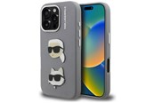 Mobil - Covers & Cases - Karl Lagerfeld FW Grained Karl & Choupette Heads Pins Case for iPhone 16 Pro Max - Gray - 3666339457938