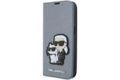 Mobil - Covers & Cases - Karl Lagerfeld KLBKP14LSANKCPG iPhone 14 Pro 6.1" bookcase silver/silver Saffiano Karl & Choupette - 3666339122843