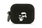 Mobil - Andet Tilbehør - Karl Lagerfeld Silicone Karl & Chaupette Head 3D Case for AirPods Pro 3 - Black - 3666339574680