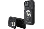 Mobil - Covers & Cases - Karl Lagerfeld Saffiano Cardslots and Stand Monogram Ikonik Patch case for iPhone 15 - black - 3666339169473
