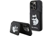 Mobil - Covers & Cases - Karl Lagerfeld Saffiano Cardslots and Stand Monogram Choupette Case for iPhone 15 Pro Max - Black - 3666339169626