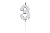 Legetøj - Globos Cake Candle 4.5cm Metallic Silver no. 3 - 1083