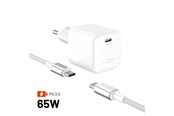 Mobil - Adaptere & Opladere - FIXED Mini GaN Wall Charger 65W (Incl. 2m USB-C/C Cable) - White - FIXCG65M-CC-WH