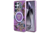 Mobil - Covers & Cases - GUESS Glitter Flowers Triangle Buttons MagSafe case for Samsung Galaxy S25 Ultra - purple - 3666339449667