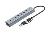 USB hub - Conceptronic HUBBIES HUBBIES20G - hub - 2-in-1 USB-A/C host cable USB powered aluminum with 25 cm cable - 7 ports USB hub - 7 ports - Grå - HUBBIES20G