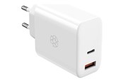 Mobil - Adaptere & Opladere - ESSENTIALS by UPSTRÖM 65W Dual Port GaN Charger - USB-C & USB-A | 2 Ports - White - GC650-E