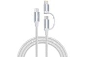 USB kabel - SiGN 2in1 USB-C to USB-C 60W PD 3A / Lightning 27W cable - 1m - White - SN-CCLPD1M