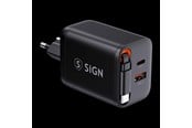 Mobil - Adaptere & Opladere - SiGN GaN Fast Charger USB-C/USB-A 40W with extendable USB-C cable - Black - SN-TC-40B
