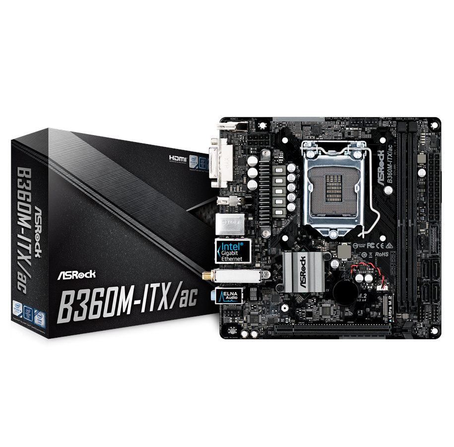 Bundkort - ASRock B360M-ITX/ac Bundkort - Intel B360 - Intel LGA1151 socket - DDR4 RAM - Mini-ITX - 90-MXB790-A0UAYZ