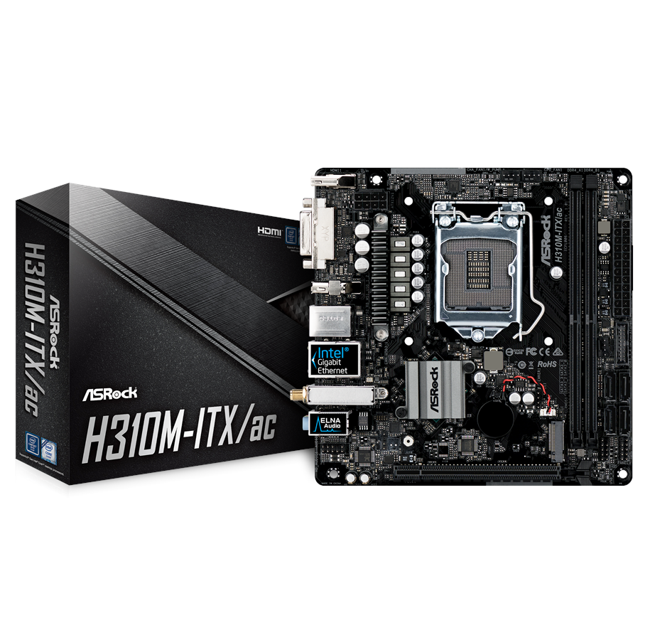 Bundkort - ASRock H310M-ITX/ac Bundkort - Intel H310 - Intel LGA1151 socket - DDR4 RAM - Mini-ITX - 90-MXB7A0-A0UAYZ
