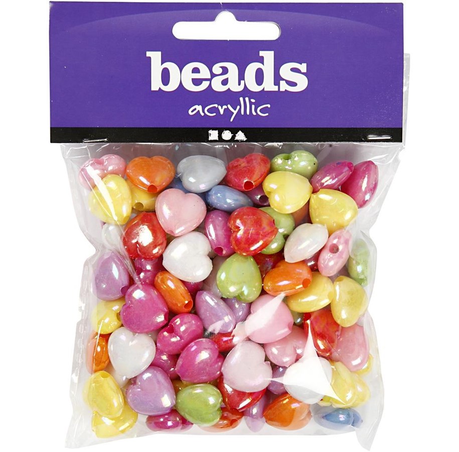 Kreativt Legetøj - Creativ Company Plastic Beads Heart 125ml - 697020