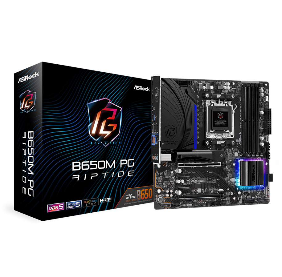Bundkort - ASRock B650M PG Riptide Bundkort - AMD B650 - AMD AM5 socket - DDR5 RAM - Micro-ATX - 90-MXBJ90-A0UAYZ