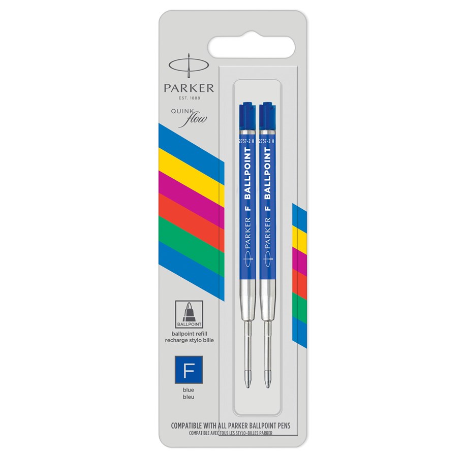Skoletilbehør - Parker Ballpoint Pen Refills | Fin spids | Blåt QUINKflow-blæk | 2 Stk - 2166542