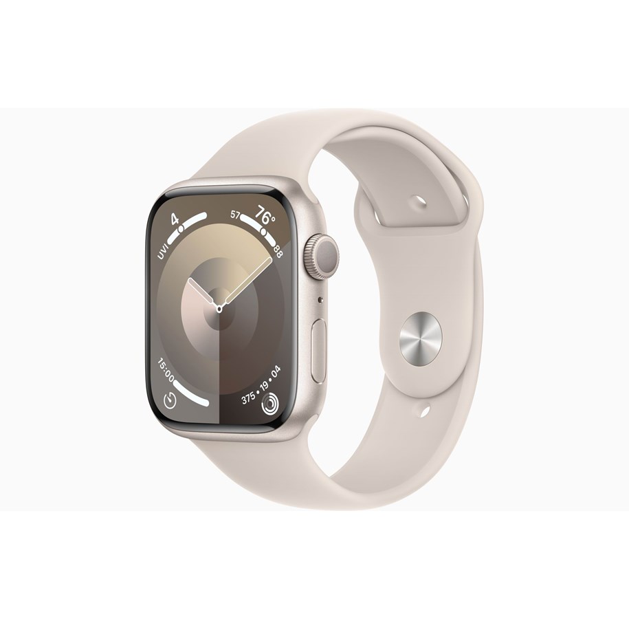 Smartwatch, Sportsur & Aktivitetstracker - Apple Watch Series 9 GPS 45mm - Starlight Aluminium Case with Starlight Sport Band - M/L - MR973DH/A