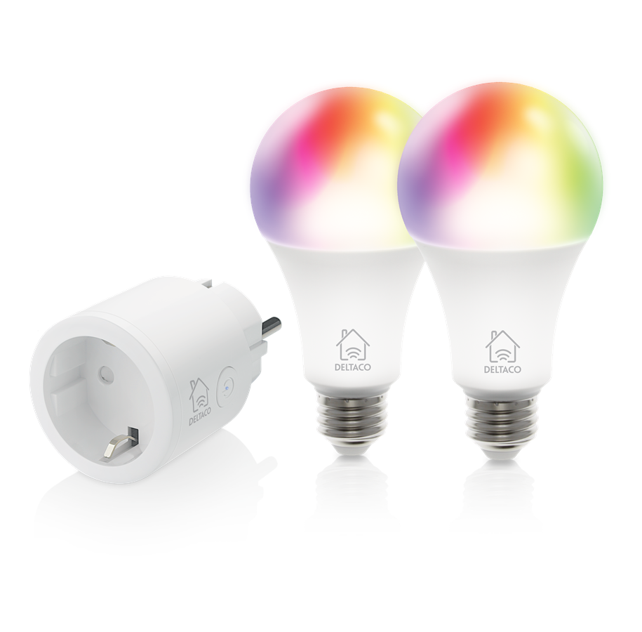 Smart Home - Deltaco Startsæt, smart stik og 2 stk. RGB LED-lys - SH-KIT01