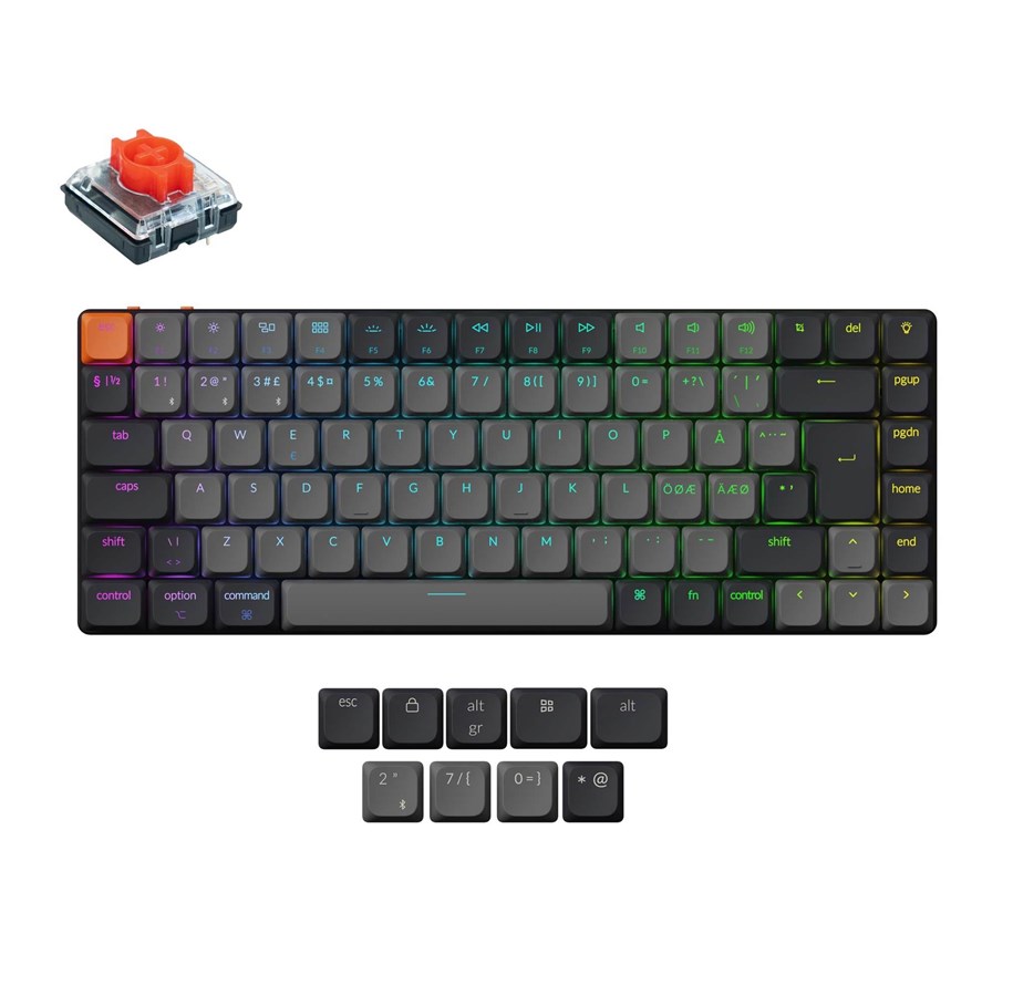 Tastatur - Keychron K3 v3 RGB QMK Wireless Hot Swap QMK - Low Profile 2.0 Red - Gaming Tastatur - Uden Numpad - Nordisk - Sort - K3X-H1Z-BO
