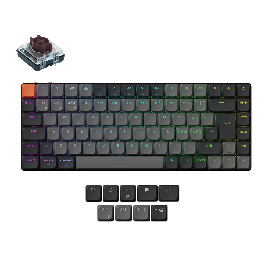 Tastatur - Keychron K3 v3 RGB QMK Wireless Hot Swap QMK - Low Profile 2.0 Brown - Gaming Tastatur - Uden Numpad - Nordisk - Sort - K3X-H3Z-BO