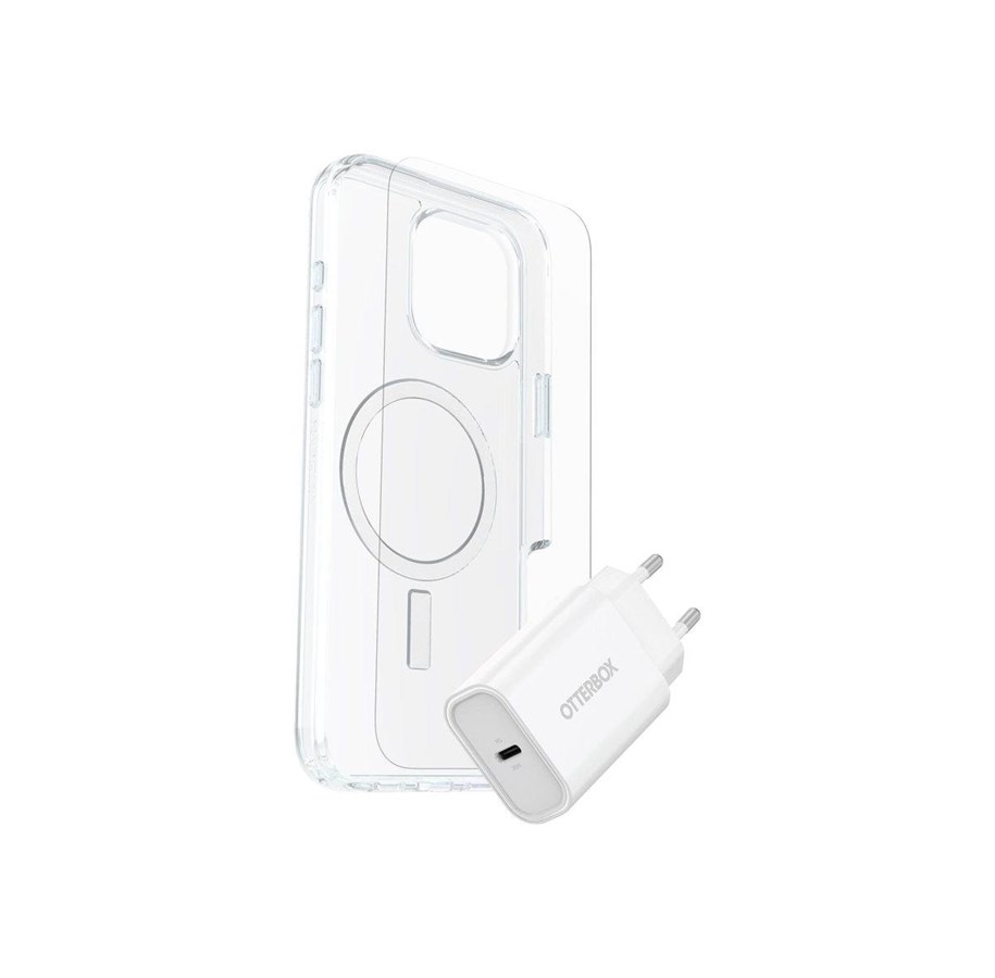 Mobil - Covers & Cases - OtterBox KIT Apple iPhone 16 Pro Max (Symmetry Clear MagSafe / Premium Glass / EU USB-C Wall Charger 30W - white) - 78-81435