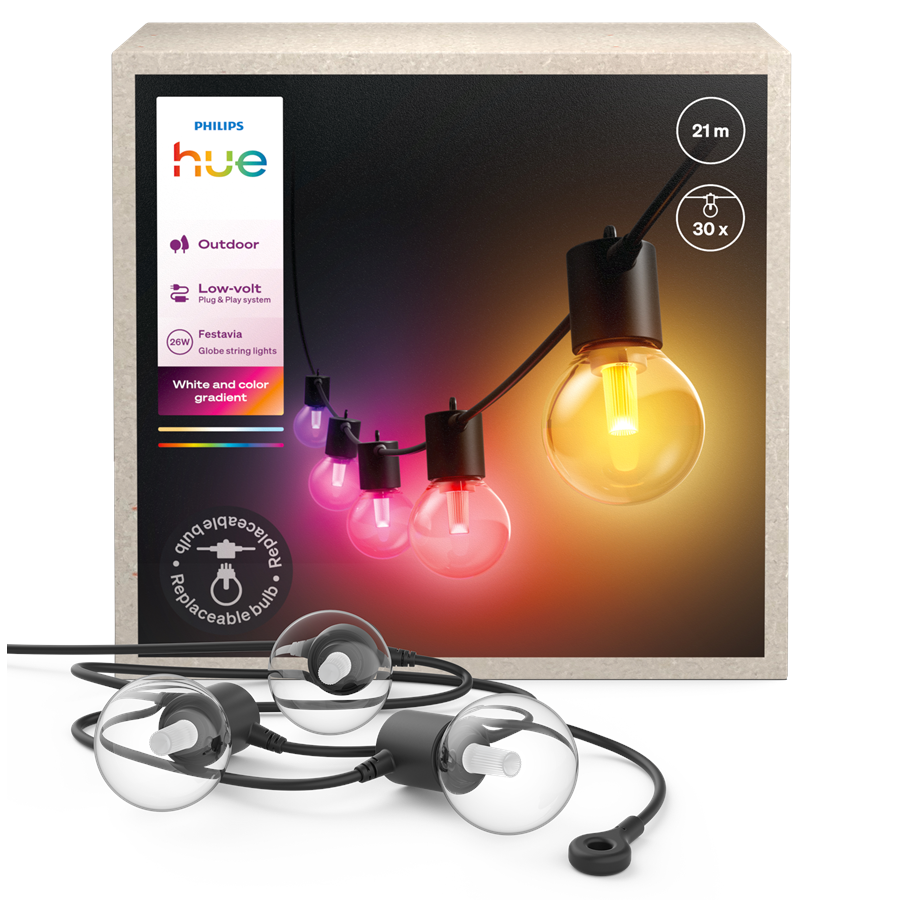 Smart Home - Philips Hue Festavia Globe udendørs lyskæde, 21 m *DEMO* - 929004582001