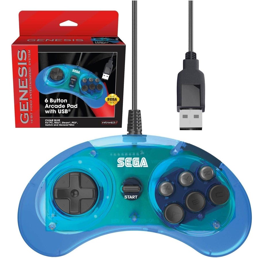 Spil tilbehør - Retro-Bit 6-button Arcade Pad USB - Clear Blue - Wired Controller - MAC - 849172010970