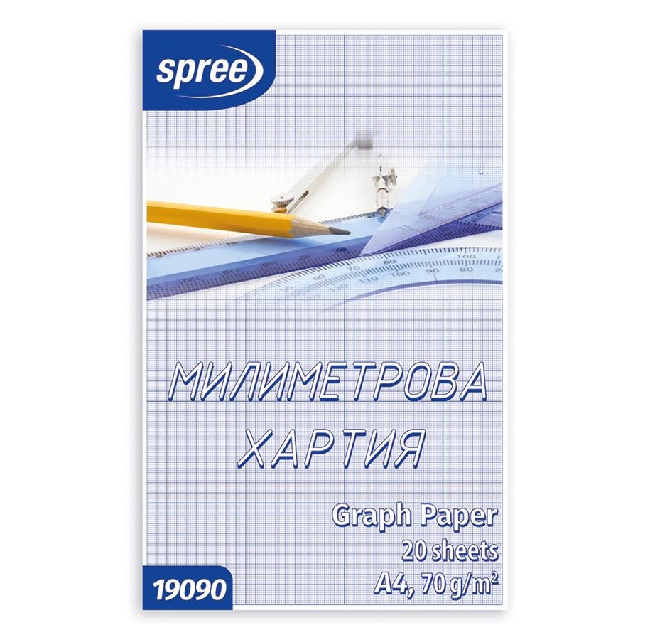 Papir, Fotopapir og Etiketter - SPREE Millimeterblok A4 20 ark - 19090