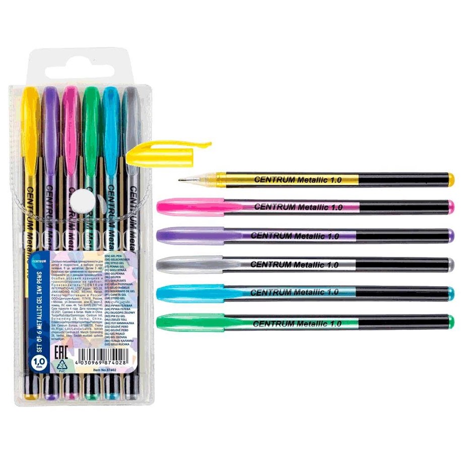 Skrive- og Tegneværktøjer - CENTRUM Metallic Gel Pen 6 ass. - 87402