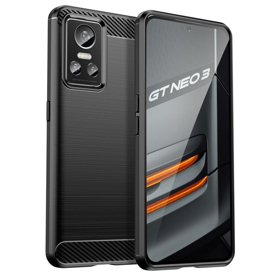 Mobil - Covers & Cases - Hurtel Carbon Case for Realme GT Neo 3 Flexible Silicone Carbon Cover Black - 9145576267646