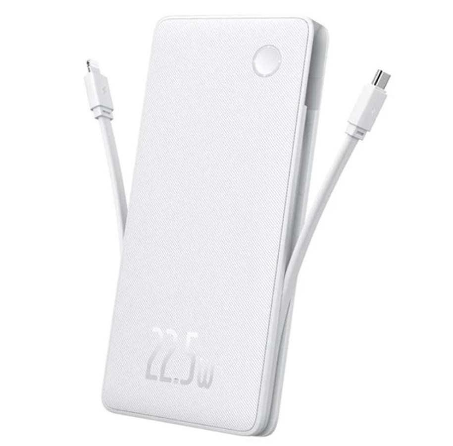 Powerbank - Baseus Airpow Lite 10000mAh 22.5W Power Bank with Built-in USB-C and Lightning Cables - White - 10000 mAh - P10067501213-00