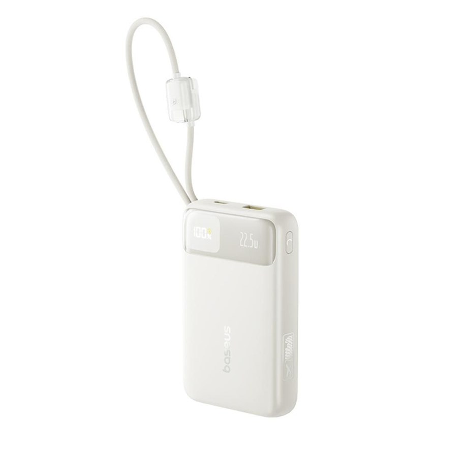 Powerbank - Baseus EnerFill FC11 20000mAh 22.5W Powerbank with Digital Display and Two Built-in Cables - Beige - 20000 mAh - E0027S05