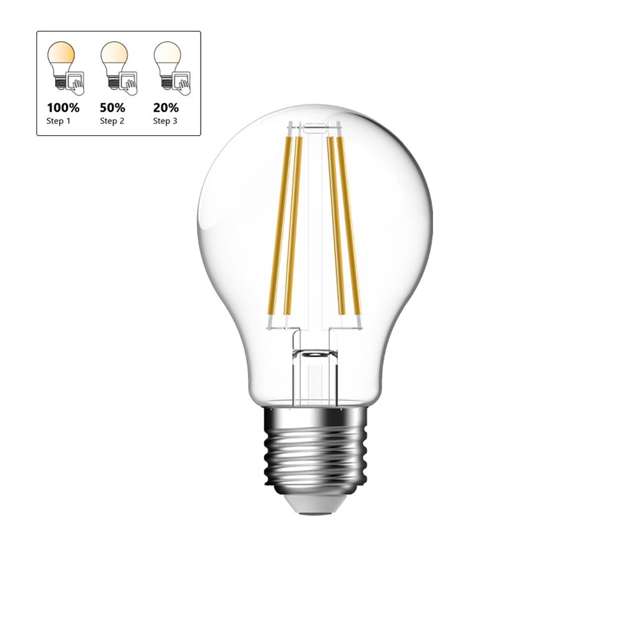 Lyskilder - Nordlux LED pære A60 4,9W (60W) 2700K 806lm Step-dim Klar E27 - 5251000221