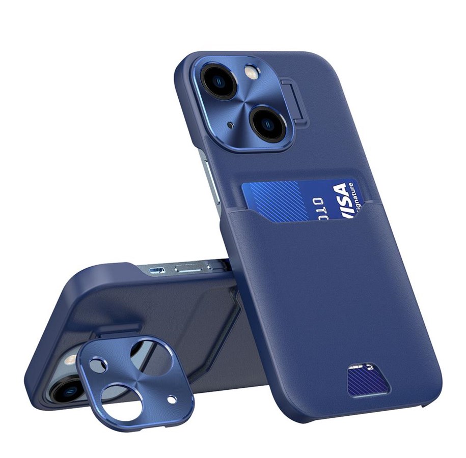 Mobil - Covers & Cases - Hurtel Leather Stand Case for iPhone 14 Cover Card Wallet with Stand Blue - 9145576269657