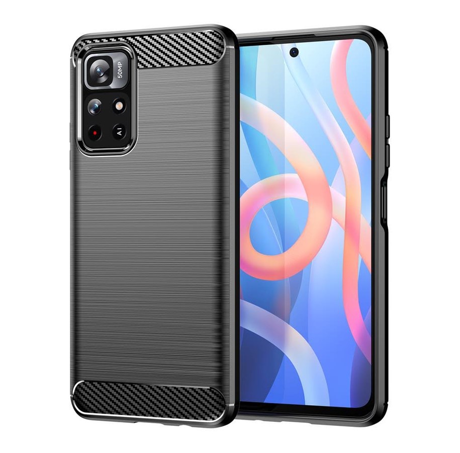Mobil - Covers & Cases - Hurtel Carbon Case Flexible Cover Sleeve for Xiaomi Redmi Note 11 Black - 5907769337451