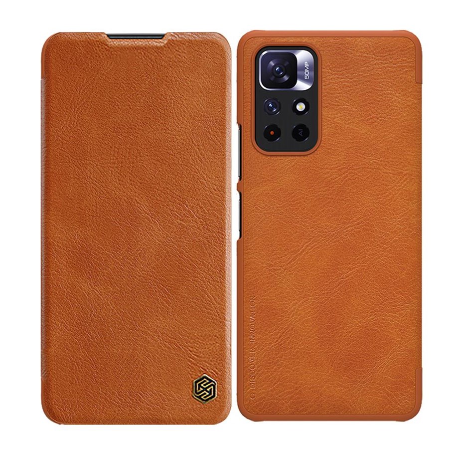 Mobil - Covers & Cases - Nillkin  Qin Case Case for Xiaomi Redmi Note 11T 5G / Note 11S 5G / Note 11 5G (China) / Poco M4 Pro 5G Camera Cover Holster Cover Flip Case Brown - 6902048234956