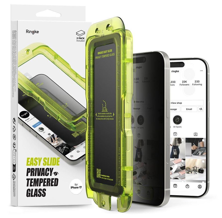 Mobil - Beskyttelsesglas - Ringke Easy Slide 2-pack Privacy Glass for iPhone 17 - Black - 8800328811881